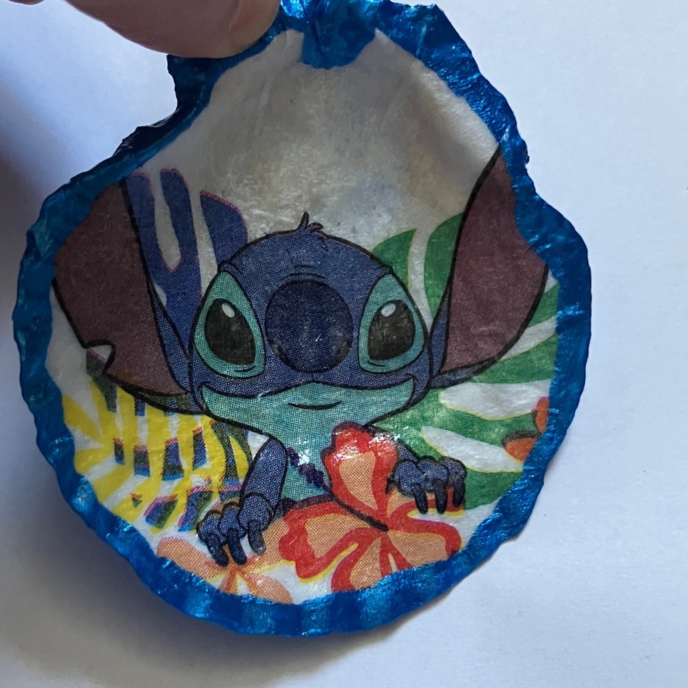 Disney Stitch Handcrafted Shell Ornament Blue Metallic Decoupage - Picture 2 of 4